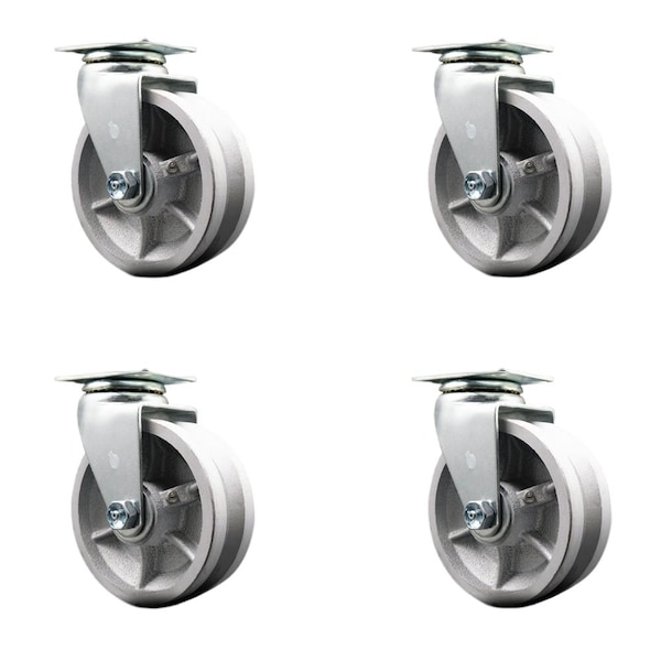 5'' V-Groove Semi Steel Wheel Swivel Caster Set with Bronze Bearings, 4PK